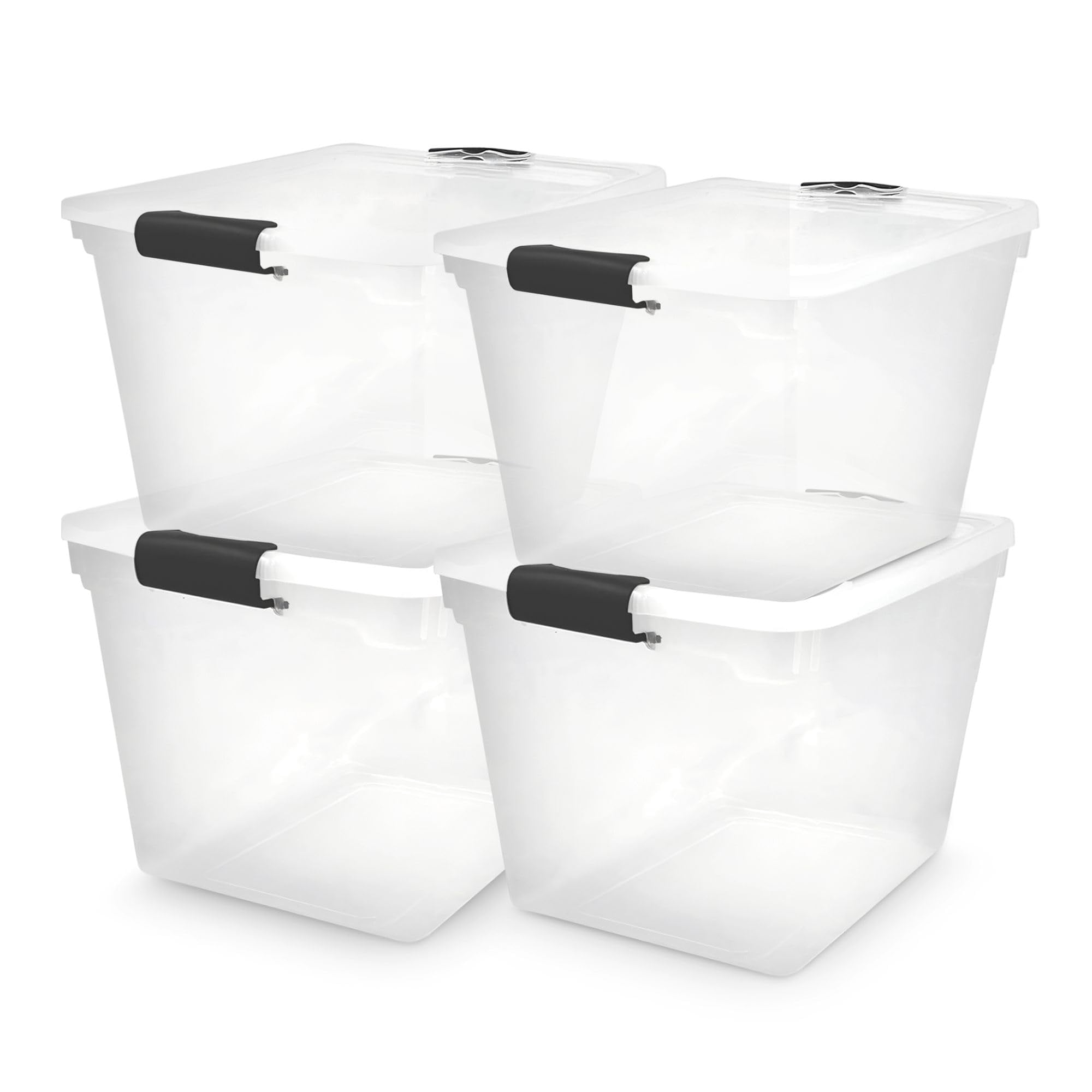 Bidones De Almacenamiento Homz Con Tapa Con Cierre, 31 L, Plástico Transparente, Paquete De 4 Unidades, Color Gris