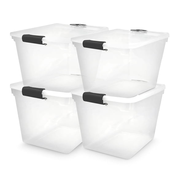 Bidones de almacenamiento HOMZ con tapa con cierre, 31 L, plástico transparente, paquete de 4 unidades, color gris