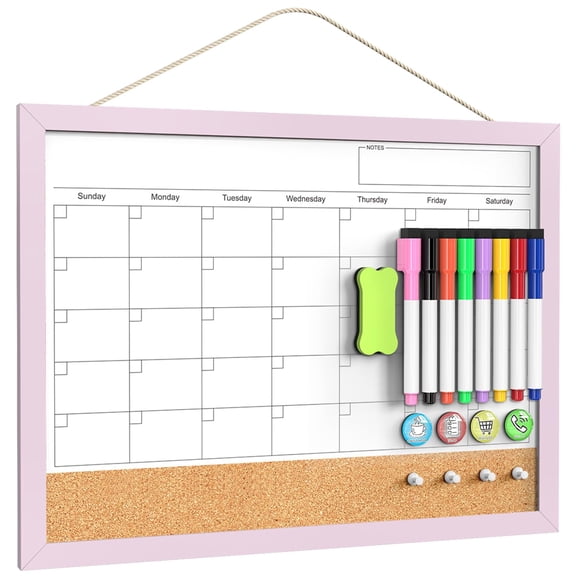 Calendario Borrable En Seco Con Tablero De Corcho 43 X 33 Cm Marco Rosa