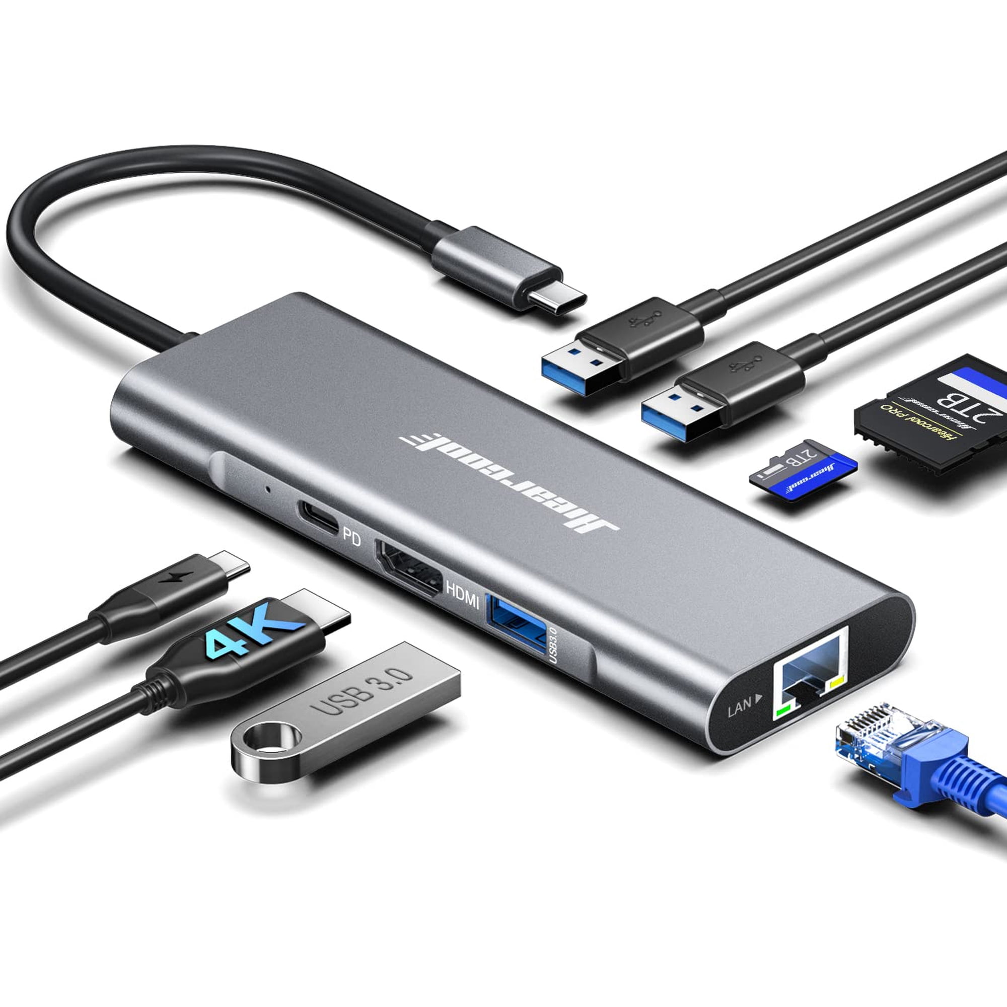 Hub Usb C Ethernet Hiearcool 8 En 1 Con Hdmi 4k @60 Para Macbook Pro