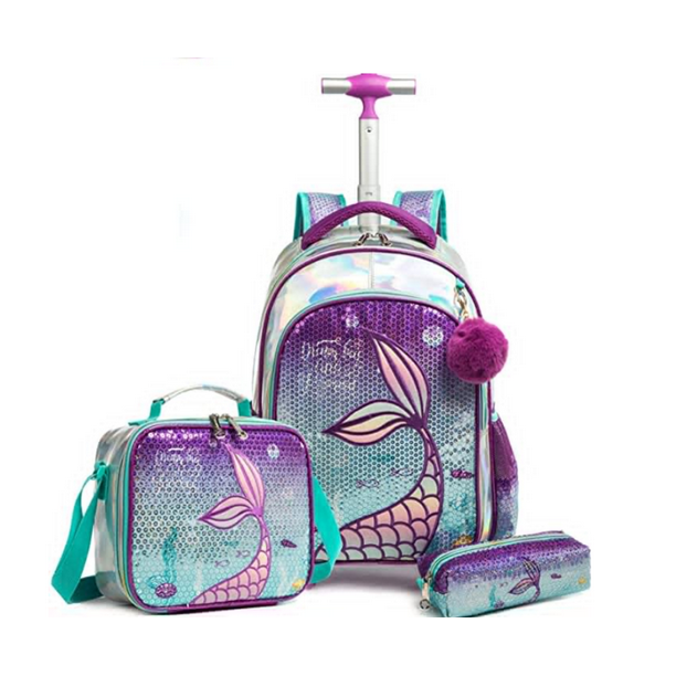 18 Inch School Wheeled Backpack for Boys Girls Travel Rolling Backpack 18 inch School Trolley Bag Set Lunch Bag and Pencil Case