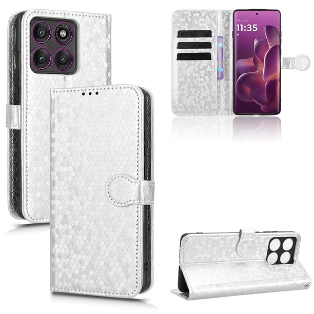 Funda Cartera Lunares Motorola Edge 60 Pro con Tarjetero, Correa y Soporte Plata