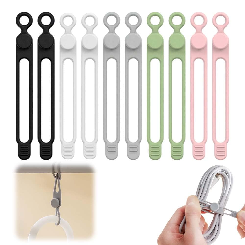 Organizador De Cables Apryew De Silicona Reutilizable Set De 10 Piezas