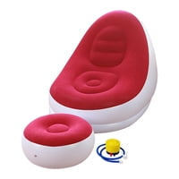 Magideal - Sillón Inflable Para Descansar, Sofá Perezoso Con Taburete Redondo, Cómodo Sillón Reclinable Para Adultos, Para Balcón, Interior, Exterior, Camping Rojo