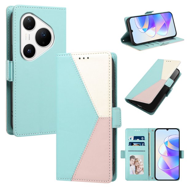 Funda Cartera Tricolor para Huawei Pura 80 Pro con Ranuras, Verde