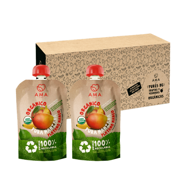 Pack 32 unid - Puré Manzana Plátano Mango Reciclable 90 grs