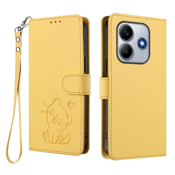 Funda Volteable con Diseño de Gato para Xiaomi Redmi Note 14 5G, Amarillo