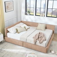 M&Ms - Queen Size Storage Upholstered Tufted Bed Frame, Sofa Bed Frame With Comfortable Backrest And Armrests, Queen Size Bed For Bedroom, Living Room,Velvet, Pink(85.5''*64.5''*29.5'')