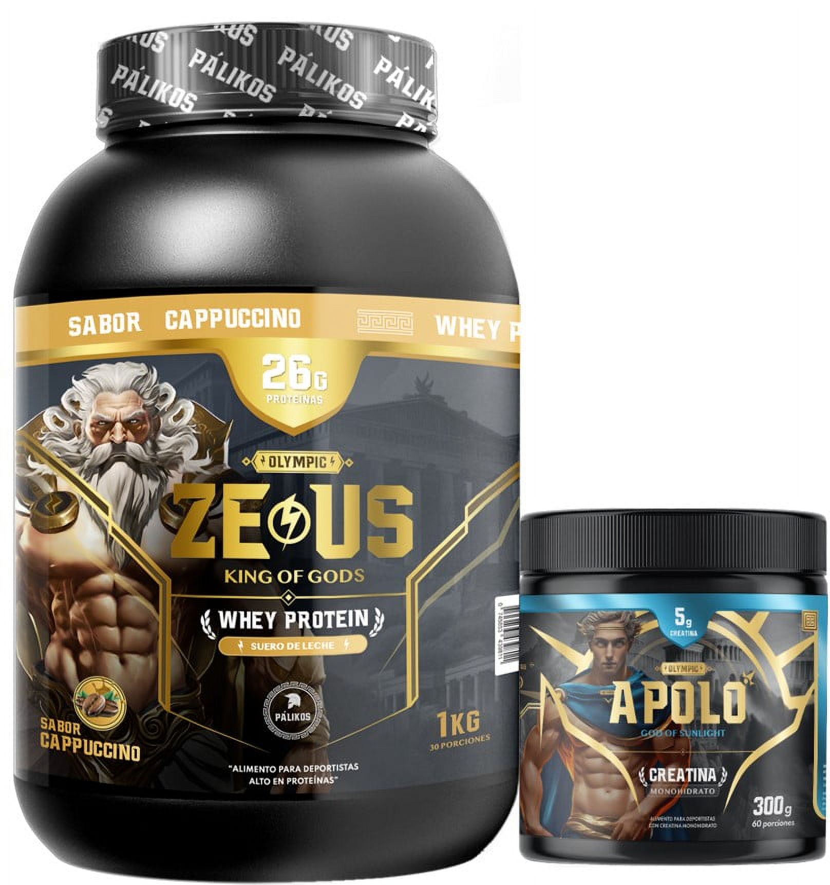 Palikos Fitness - Pack Guerrero 1Kg (Proteína Zeus 1Kg Cappuccino + Creatina Apolo 300 G