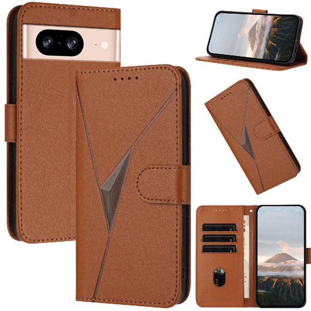 Funda Cartera Fibra de Carbono para Google Pixel 8 con Soporte y Cierre Magnético Marrón