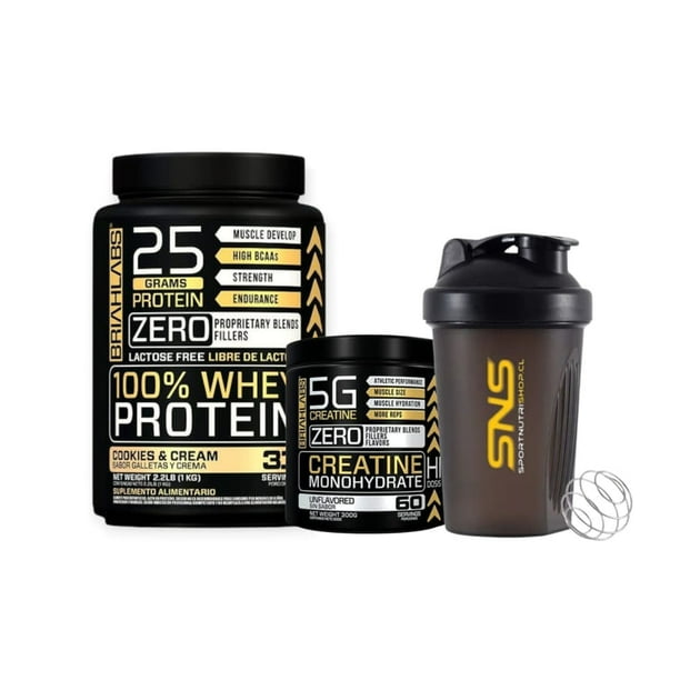 Pack Proteina 100% Whey 1kg Cookies + Creatina 60sv + Shaker -
