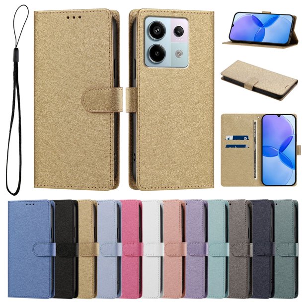 Cartera Funda para Xiaomi Redmi Note 13 Pro 5G Carga Inalámbrica, Dorado