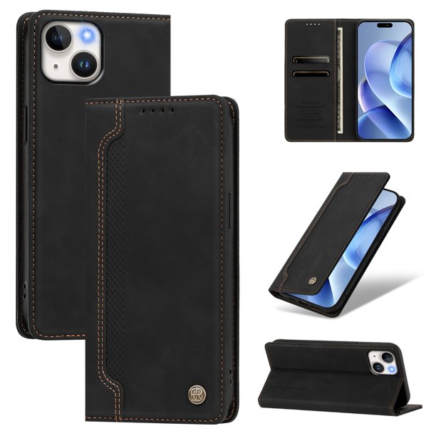 Funda Billetera para iPhone 15 Imán y Resistente Negro