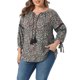 thumbnail image 4 of Agnes Orinda Blusa de Mujer Talla Grande para el Día de San Valentín con Mangas 3/4, Cuello con Lazo, Diseño Hueco, Estilo Campesino para Primavera y Otoño, Talla 3X, Color Marrón Oscuro, 4 of 5