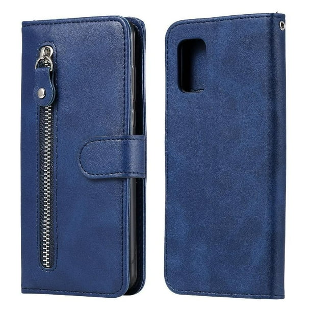 Funda con Cremallera para Samsung Galaxy A71 5G, Carcasa Cartera de Cuero PU con Soporte y Tarjetero