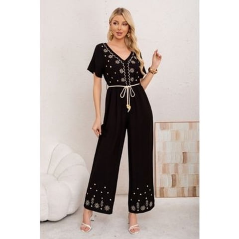 Likeshop - Enterito Mujer Casual Pierna Ancha Bordado Cuello V 3350