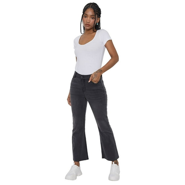Jeans Mujer Flare Crop Gris Corona