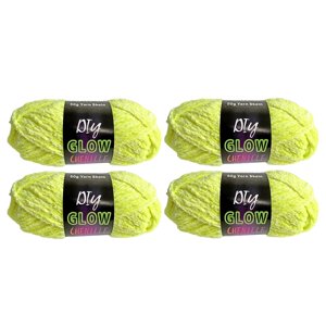 Magideal - 4 Piezas De Hilo Luminoso Que En La Oscuridad, 4 Mm, 70 M Por Rollo, Hilo De Chenilla Brillante Creativo Para Tejer A Mano, Juguetes De Crochet Verde Fluorescente