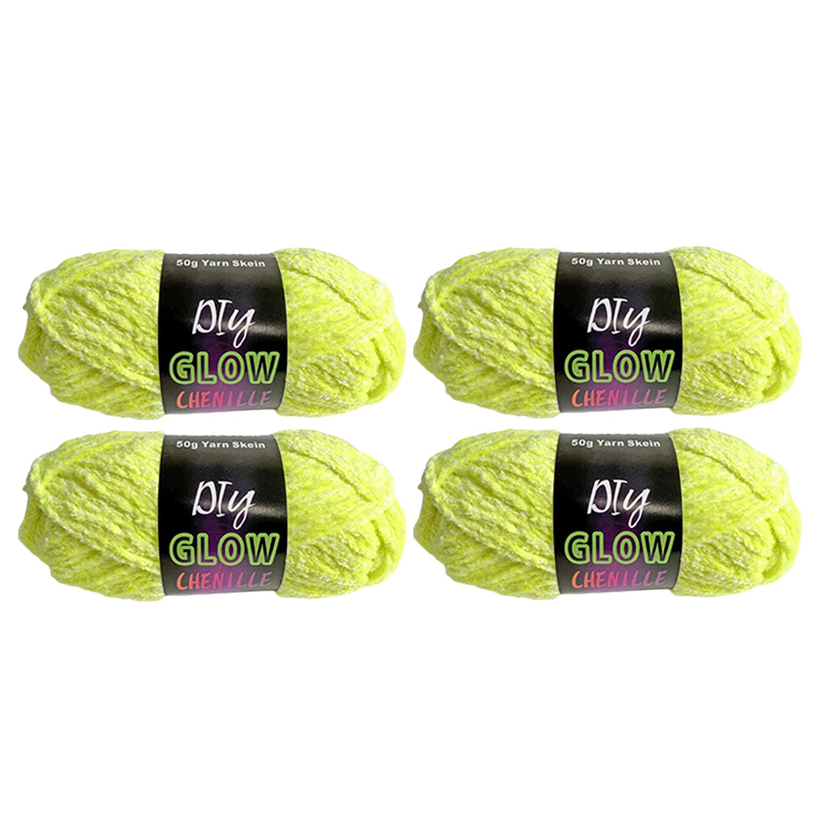 Magideal - 4 Piezas De Hilo Luminoso Que En La Oscuridad, 4 Mm, 70 M Por Rollo, Hilo De Chenilla Brillante Creativo Para Tejer A Mano, Juguetes De Crochet Verde Fluorescente