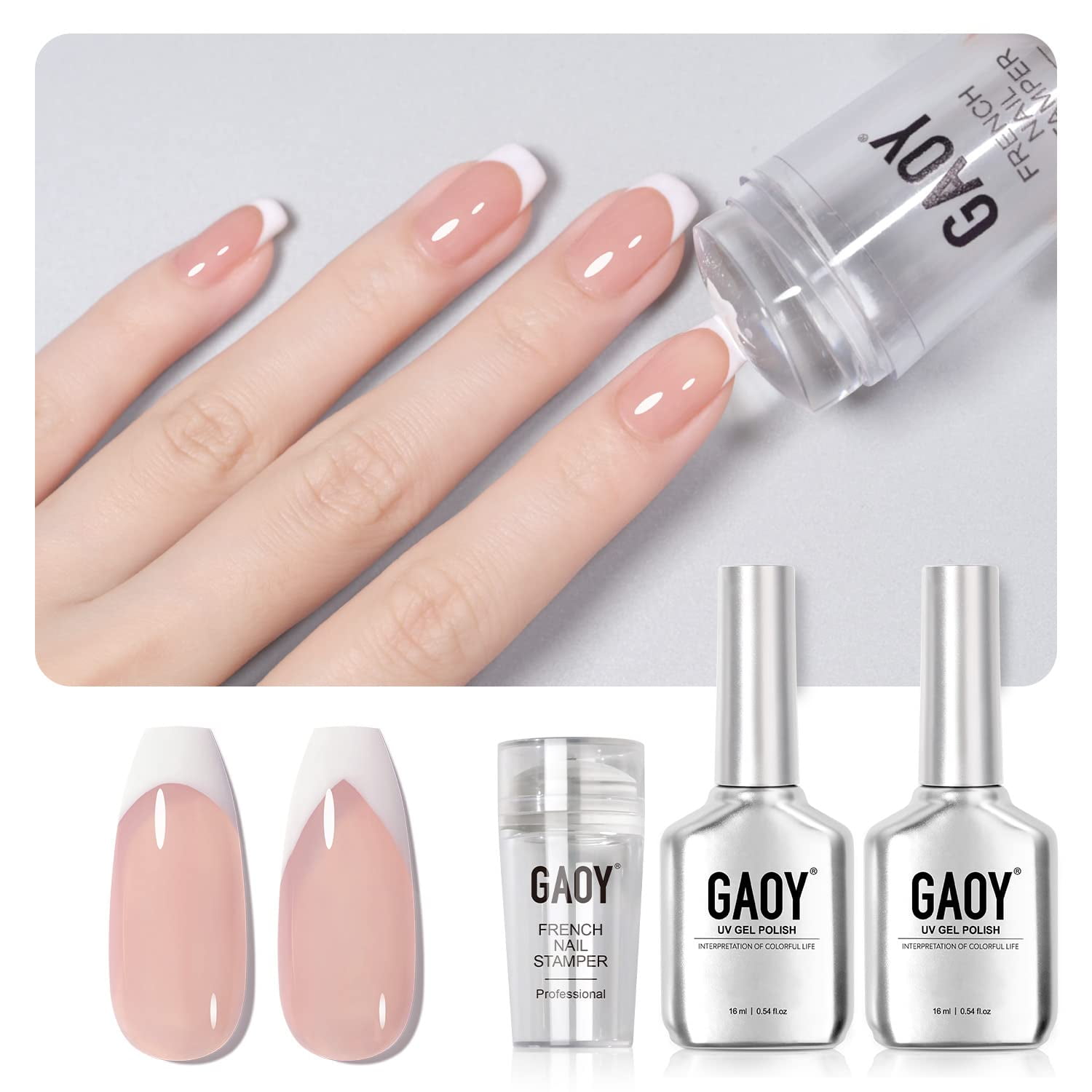 Set De Manicura Francesa Gaoy, Sellador De Uñas Con 2 Esmaltes De Gel