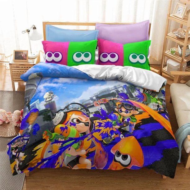 v93 Bed Sheets Splatoon Game Bedding Set,Duvet Cover Comforter Bed Set Quilt Cover Pillowcase,King Queen Twin Size Boys Girls Adults 3-Piece Bedding Set (1 Duvet Cover + 2 Pillow Shams) Bed Sheets ju9