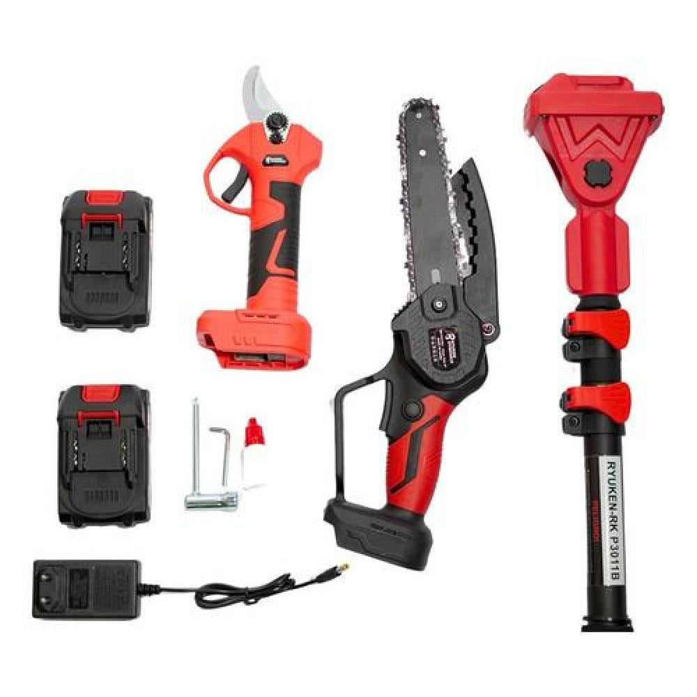 Ryuken - Kit Podador De Altura Inalámbrico Tijera+ Sierra +extensión