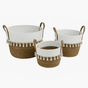 Estilodomus - Set 3 Cestas Tejidas Fibra Natural - Blanco