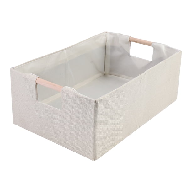 REGALWOVEN Cesta de Almacenamiento Plegable con Asas de Madera, Contenedor de Tela para Estantes y Armarios Beige 13.4*9.1*5.9