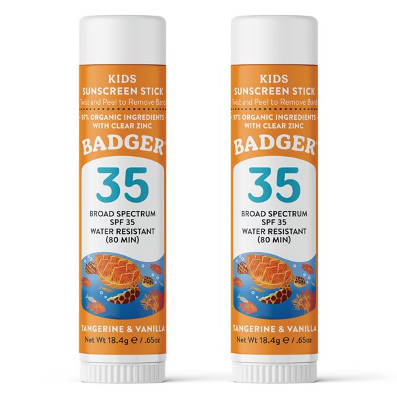 Protector solar en barra Badger Mineral Kids SPF 35, 19 ml, paquete de 2