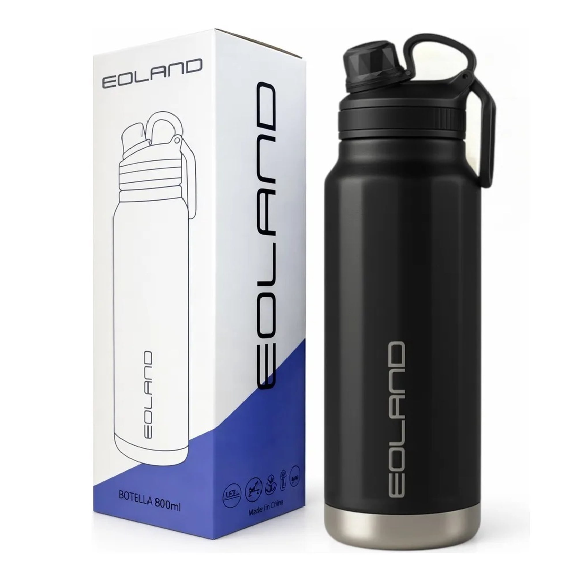 Eoland - Termo 800ml Acero Inoxidable Botella Agua Termica Liquido Negro