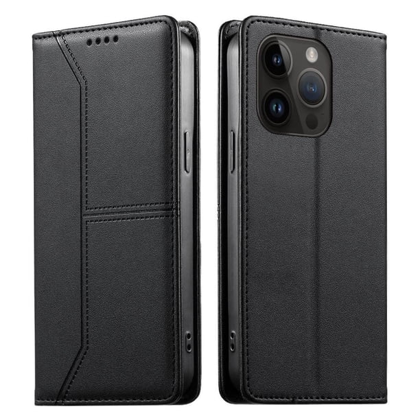Funda tipo cartera con bloqueo RFID para iPhone 15 Pro Max cubierta magnética de cuero con tapa y soporte Negro