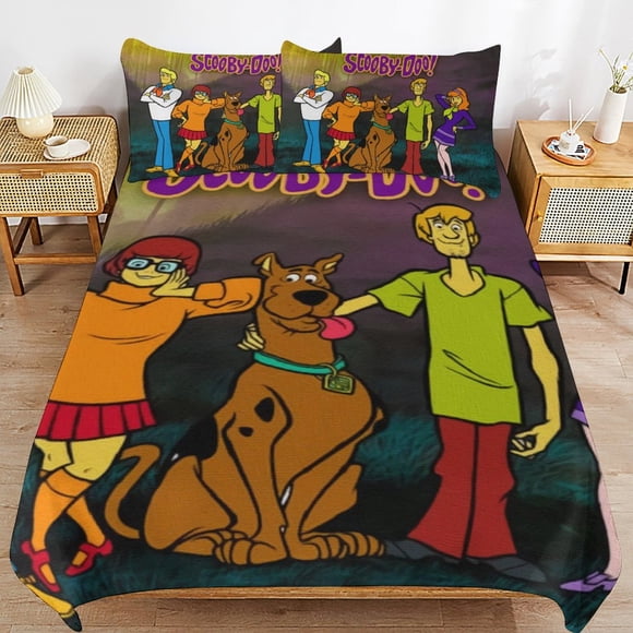 Scooby Doo Comforter Set 3 Pieces Quilt Cover Set Soft Bedding Sets for All Seasons (1 Comforter 2 Pillowcases)