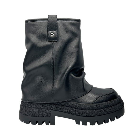 Botin color negro para mujer con plataforma ancha y caña