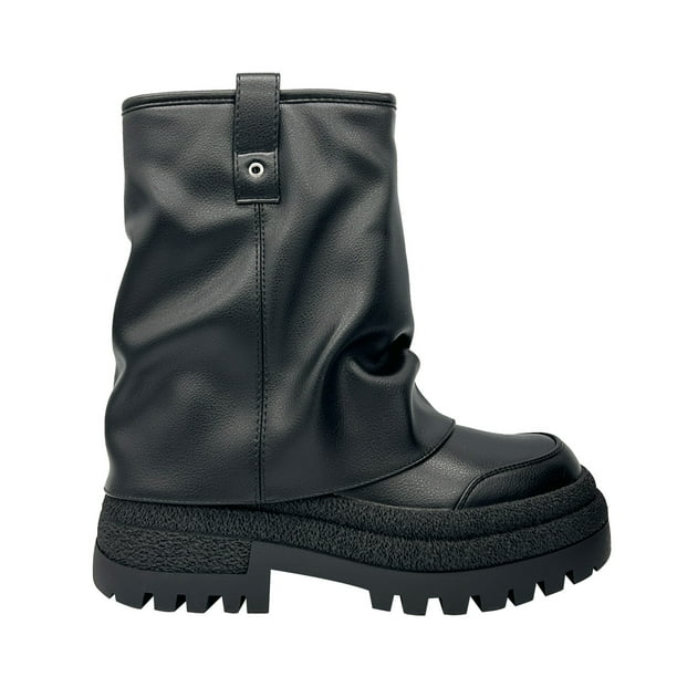 Botin color negro para mujer con plataforma ancha y caña