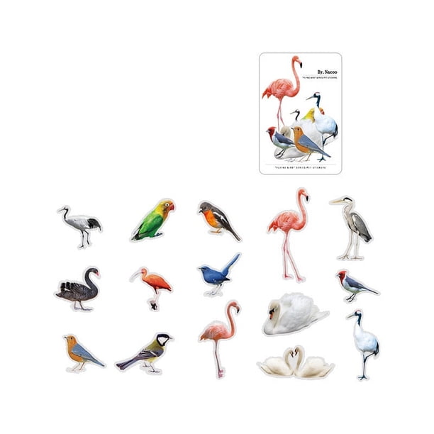 30pcs/pack Cute Birds Collection Decorative Sticker, Kawaii Flamingo Scrapbooking Material, Art Label, Cute Stickers