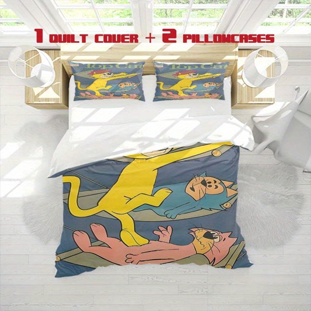 3pcs "Top Cat" Cartoon Cover Print Three Piece Bedding Set Soft Quilt Cover And Two Pillowcases