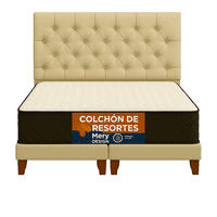 Ethan Desing - Cama 2 Plaza Capitoné + Respaldo 2P Capitone Beige + Colchón 2P Mery Desing