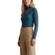 thumbnail image 4 of INSPIRE CHIC Top de Punto de Terciopelo para Mujer de Manga Larga con Cuello Simulado y Encaje Suéter de Punto Talla Mediana Azul Pavo Real, 4 of 6