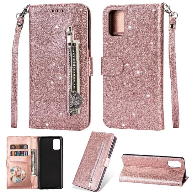 Funda para FOXDOCK Elegante funda Samsung Galaxy A41 Glitter con cremallera-Ideal para el uso diario