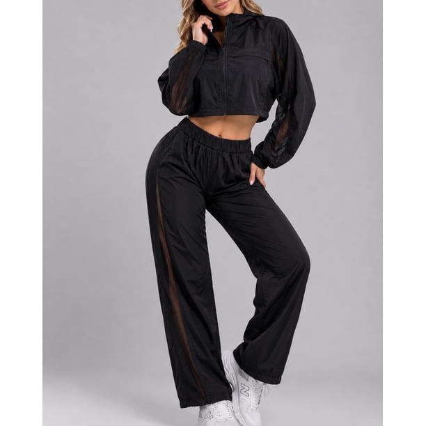 Conjunto Deportivo Mujer Chaqueta Crop Y Pantalon Palazzo