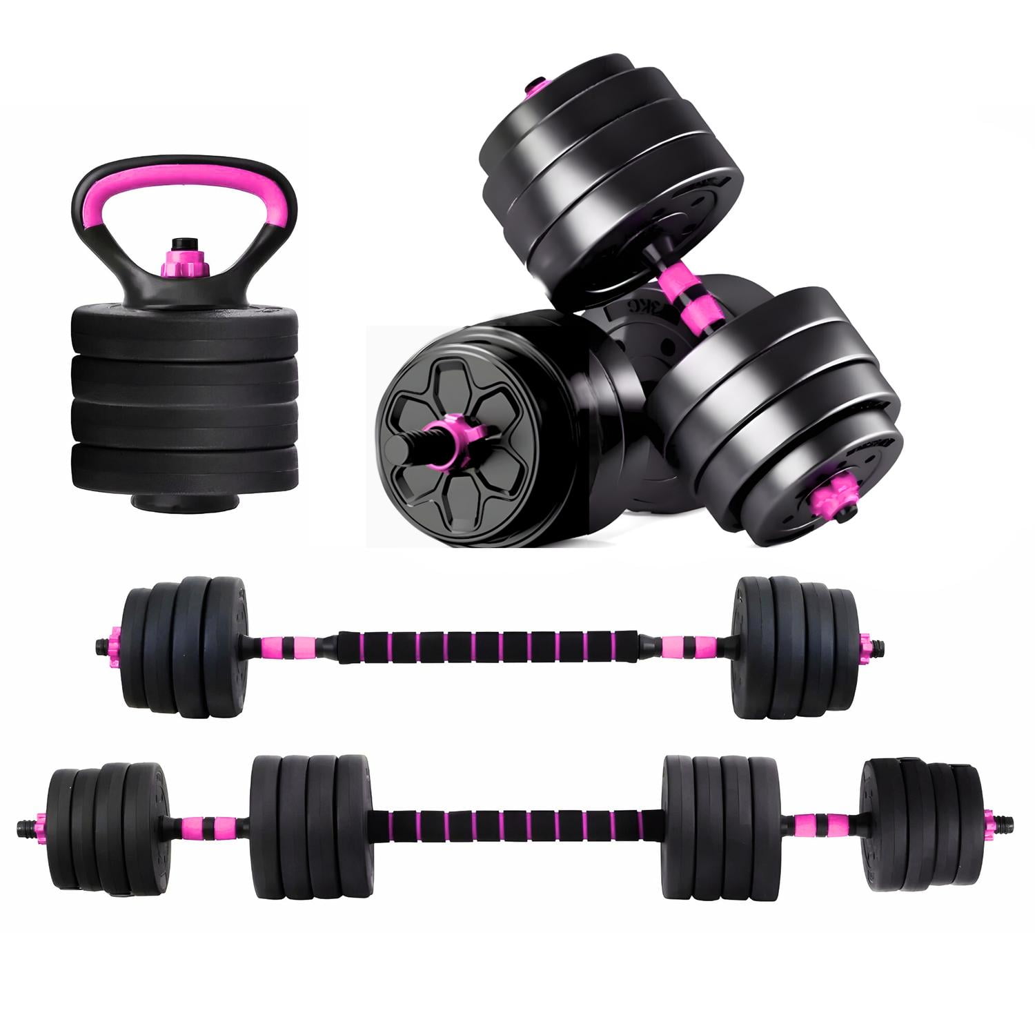 Yep - Set Mancuernas Barra Ajustables 30 Kg 3 En 1 Rosa