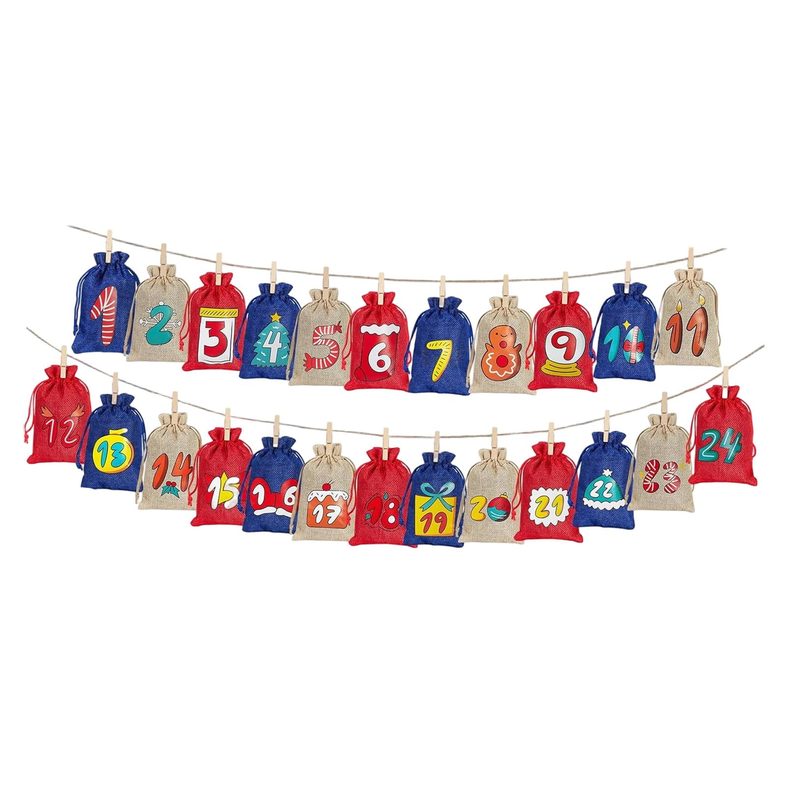 Gazechimp - 24 Bolsas Reutilizables Para Calendario De Adviento De Navidad, Para Decorar Fiestas, De Arpillera, De Lino Rojo Y Azul.