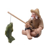 Bothyi - Estatuillas De Pescador Mini Escultura Para Estante Exterior Interior Césped S