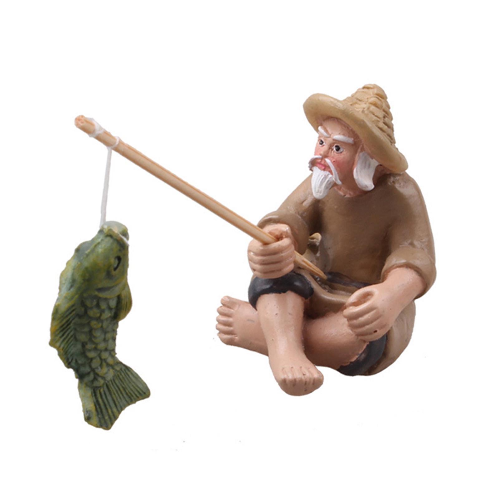 Bothyi - Estatuillas De Pescador Mini Escultura Para Estante Exterior Interior Césped S