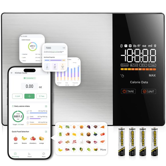 Báscula de Cocina KUAIVO con Pantalla LED Inteligente y Seguimiento por App