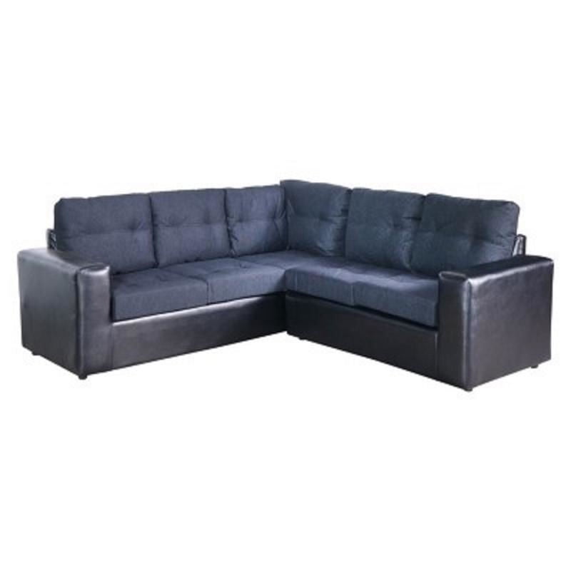 Kea - Sofá Seccional 5 Cuerpos Liverpool Pu/Tela Negro - Gris