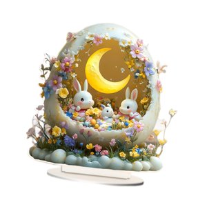 Magideal - Estatuilla De Conejo De Pascua, Figura De Conejo, Escultura De Estatua De Conejo Rústica Acrílica De Granja, Para Mesa Navideña, Regalo De Cumpleaños 19X20Cm