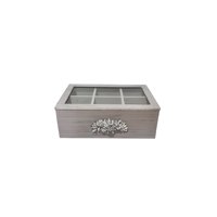 Oem - Caja De Té Mediana De Madera 6 Espacios Con Diseños Flores M