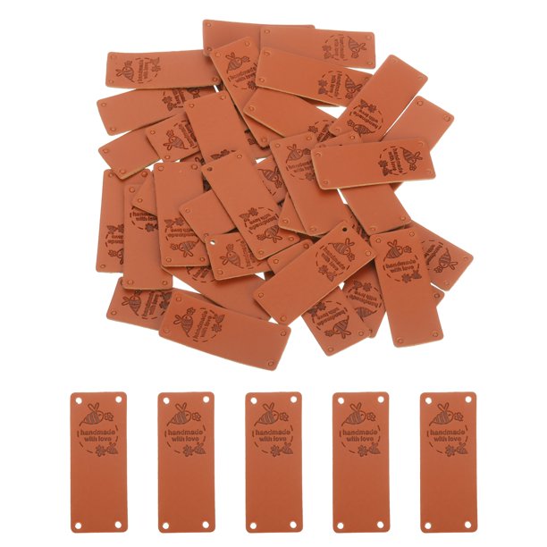 Uxcell 50 Paquete de Etiquetas de Cuero Hechas a Mano, Etiquetas de Botón 50x20mm, Abejas