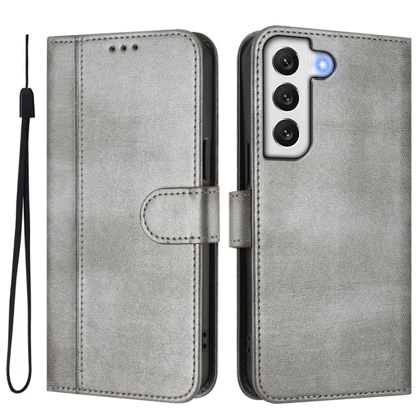 Funda Cartera para samsung galaxy S22 Plus Protección 360° con Ranuras para Tarjetas y Soporte Gris